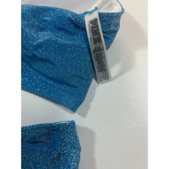 PINK 3 Piece Swim Size L Large Blue Shimmer NWOT Summer Swim Bathing Suit - Picture 8 of 10